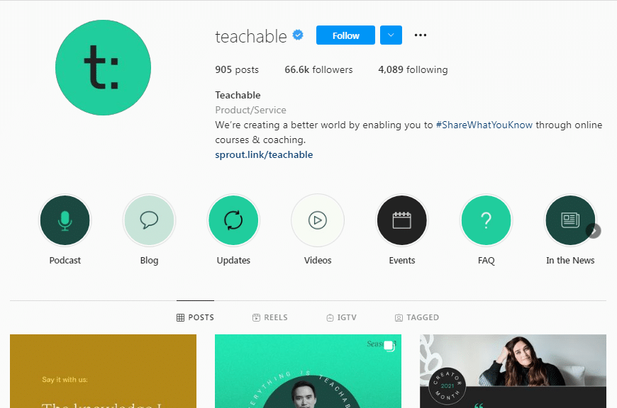 Teachable Instagram Profile