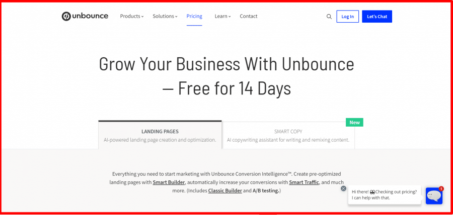 Unbounce 14 Days Free Trial Offer Page