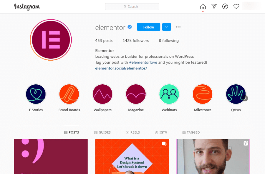 Elementor instagram profile