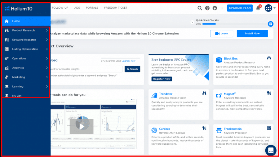 Helium 10 dashboard- helium 10 review