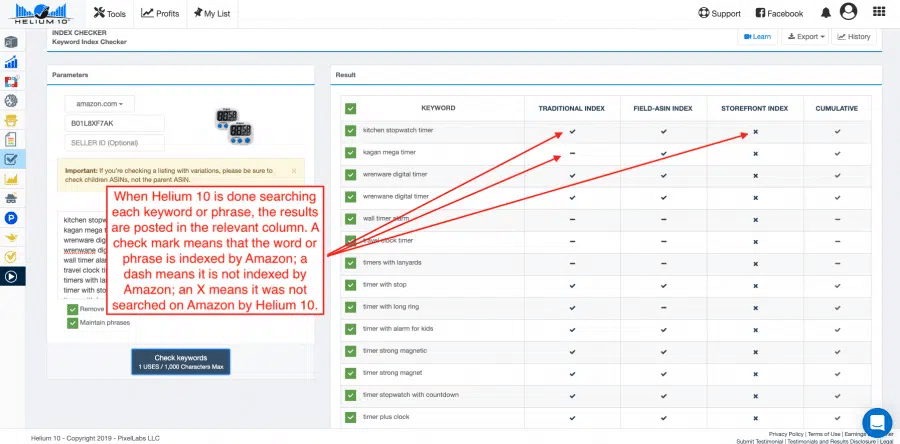 Index checker for amazon