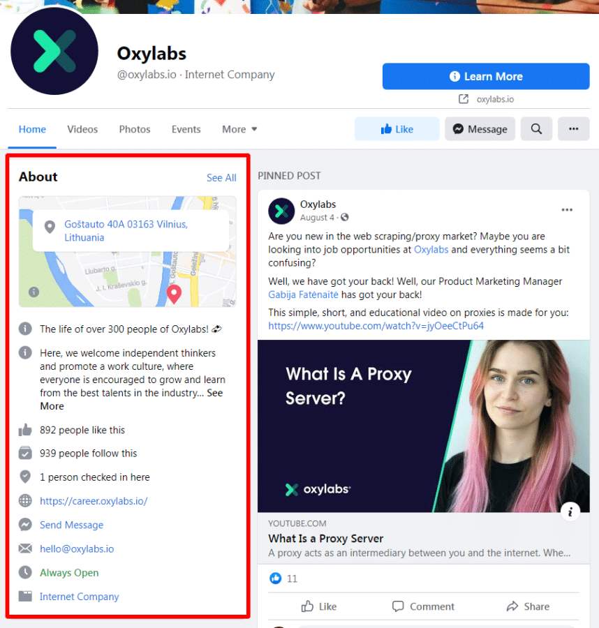 Oxylabs Facebook Page