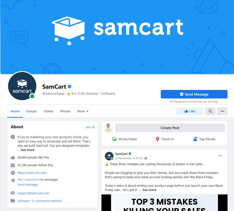 SamCart Facebook Page