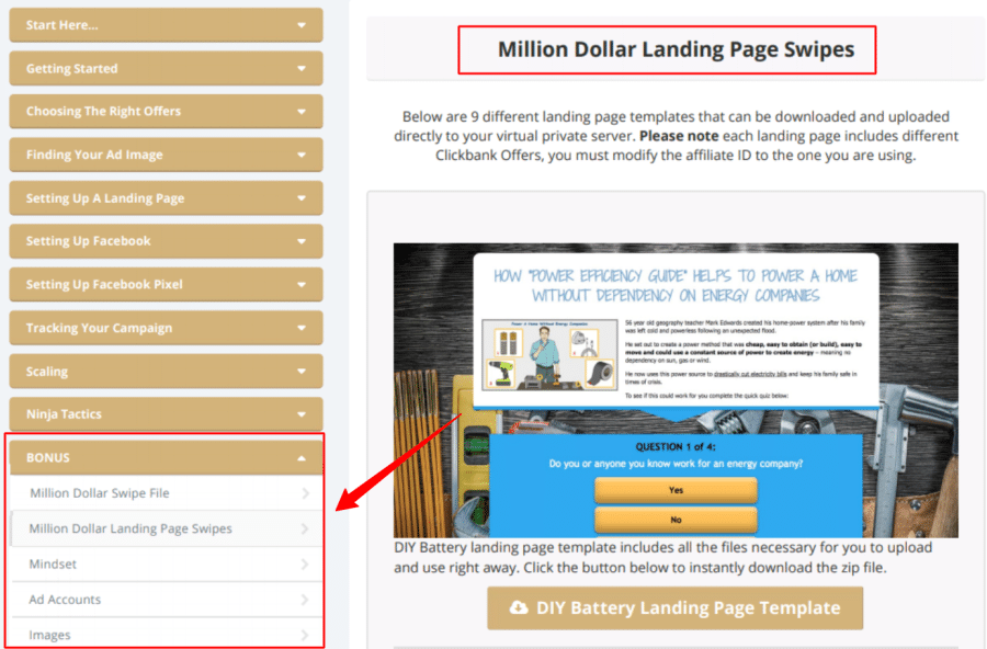 million dollar landing page swipes