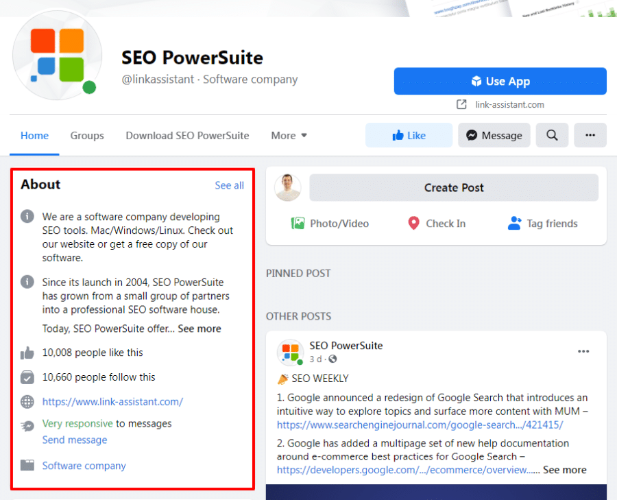 SEO PowerSuite facebook page