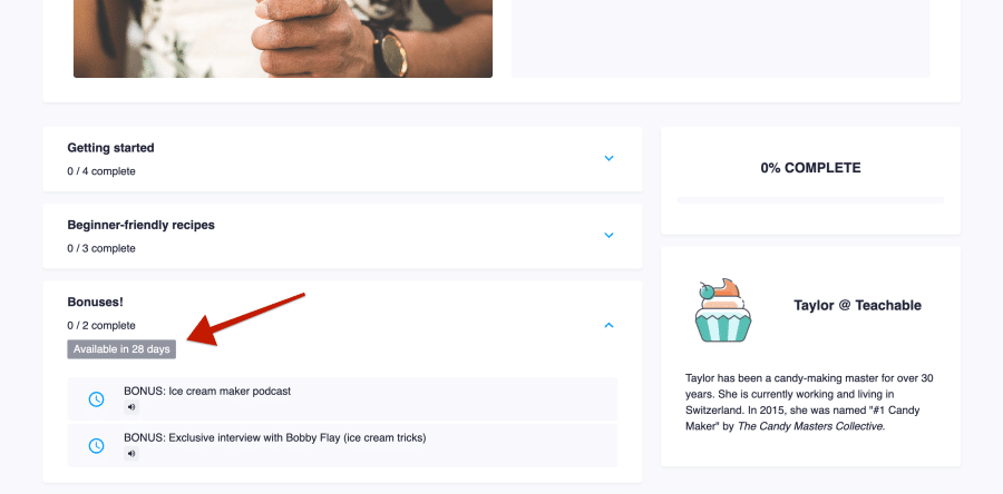 Drip Content option on Teachable