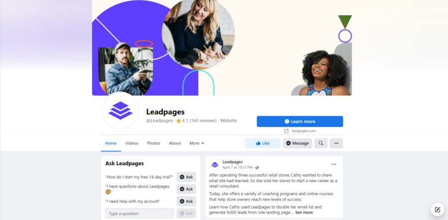 Leadpages  Facebook Page