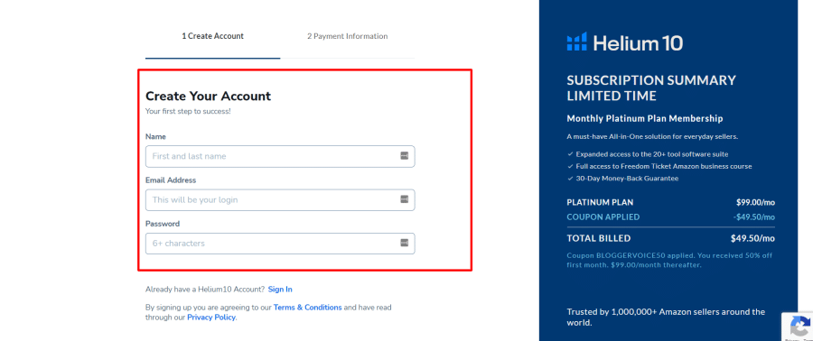 Helium10 account sign up