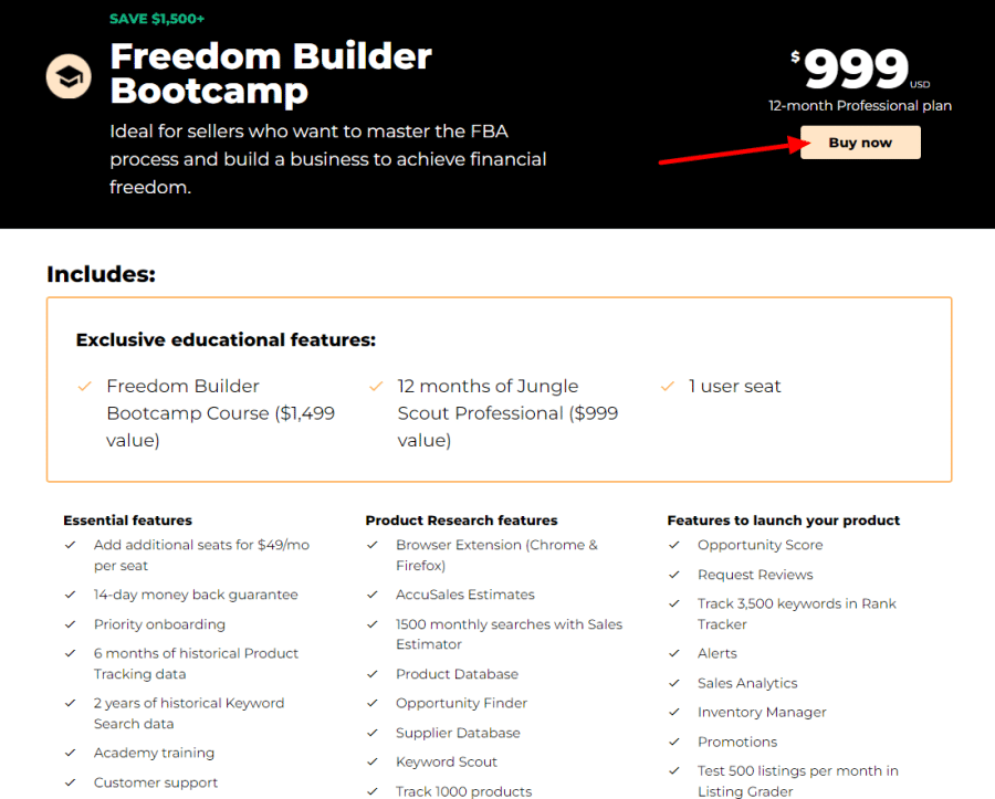 Jungle Scout freedom builder bootcamp pricing