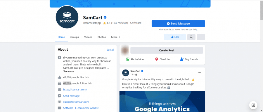 Samcart Facebook Page