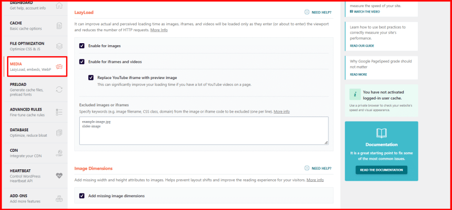 WP Rocket  Media Settings