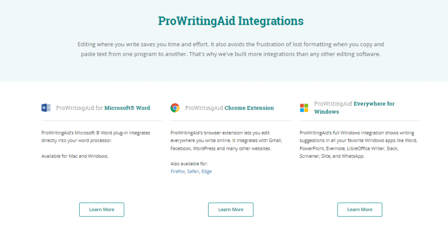 ProWritingAid Integrations Page