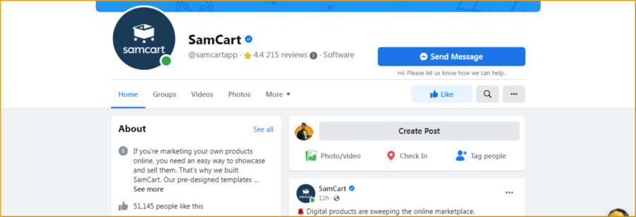 SamCart Facebook Page