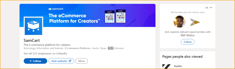 SamCart Linkedin Page
