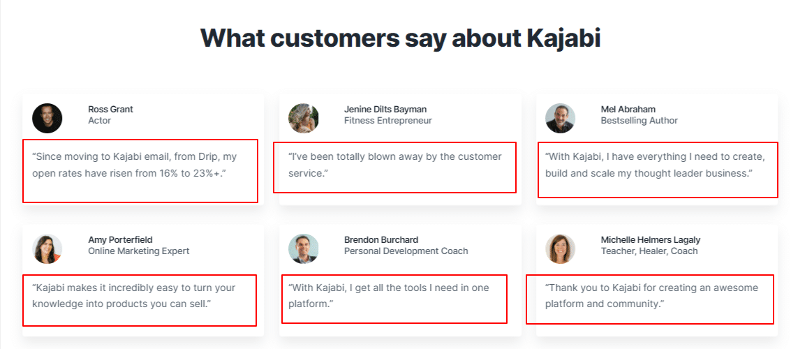 kajabi customer testimonials