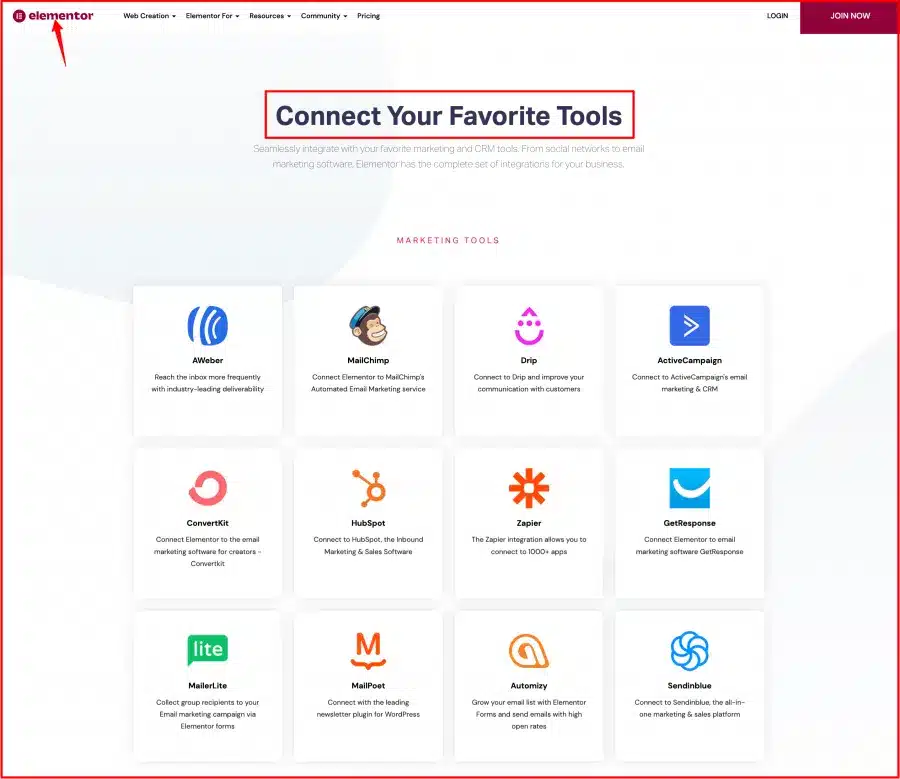 Elementor Integrations Section