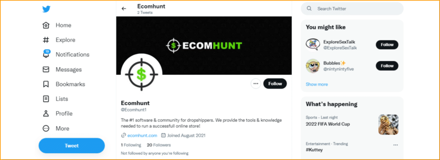 EcomHunt Twitter Page