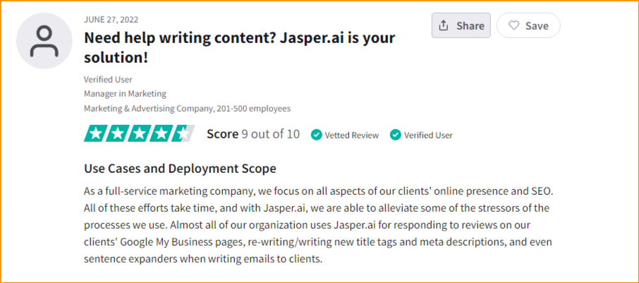 Jasper AI Customer Reviews on TrustRadius