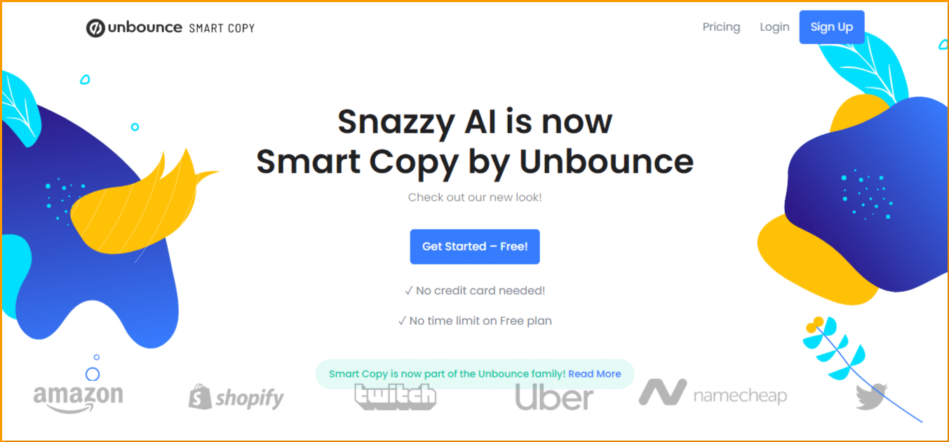 Snazzy AI (Unbounce) Home Page