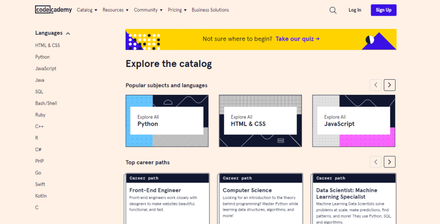 Codecademy course catalog