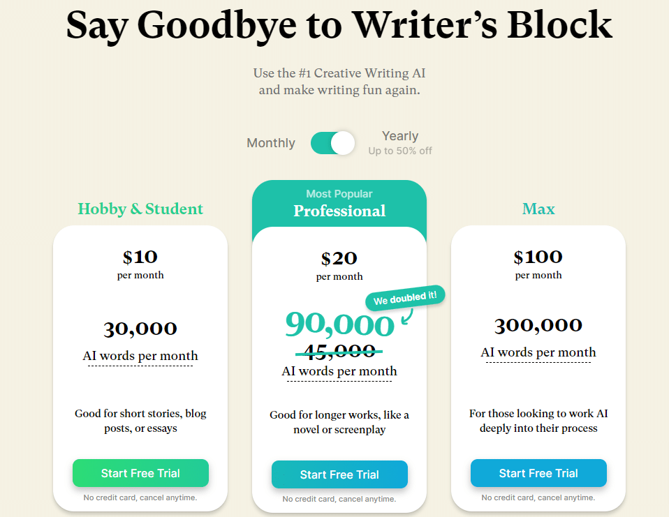 Sudowrite-Pricing