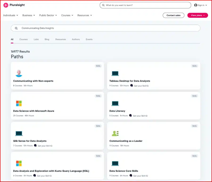 Pluralsight Data Professional Courses