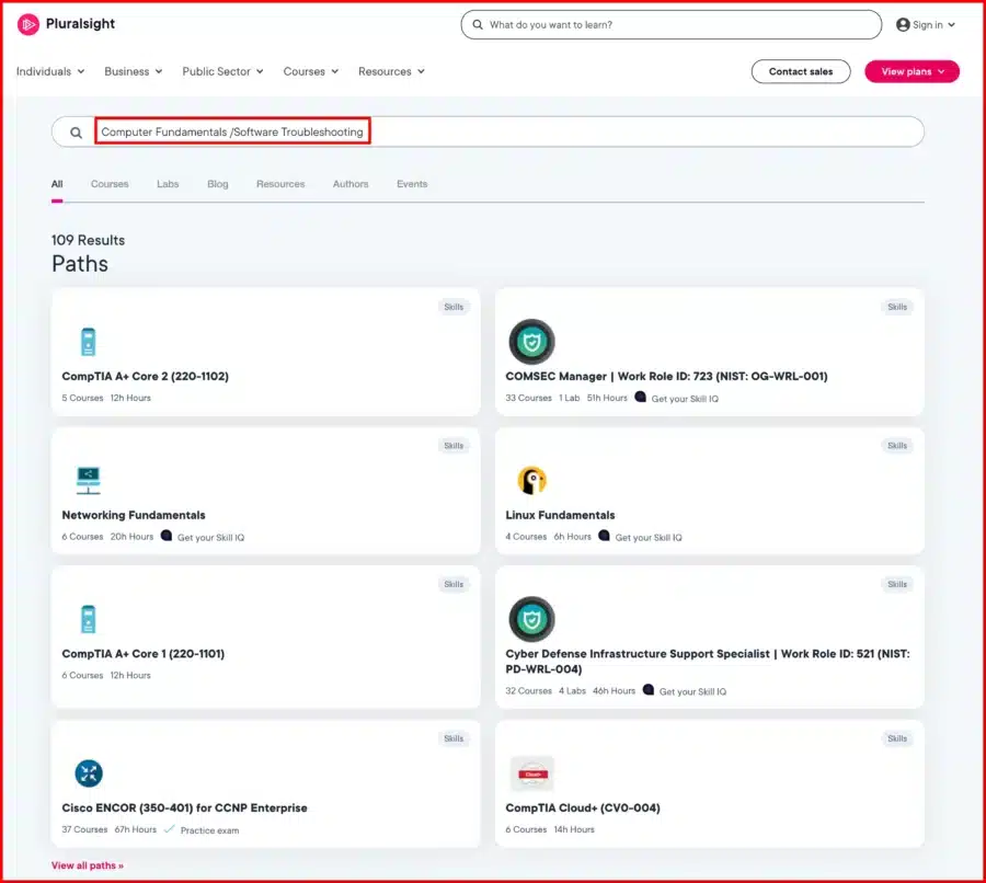 computer fundamentals and software troubleshooting courses of pluralsight
