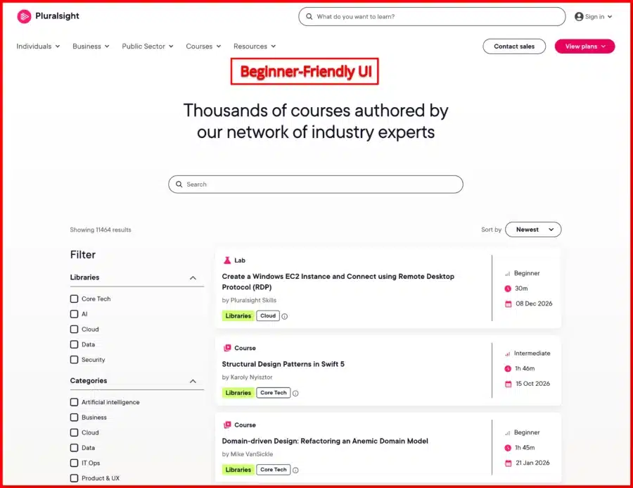 Beginner-Friendly UI feature of pluralsight