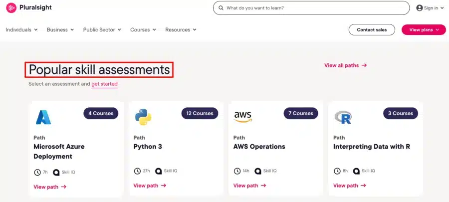 popular skill assesment of pluralsight