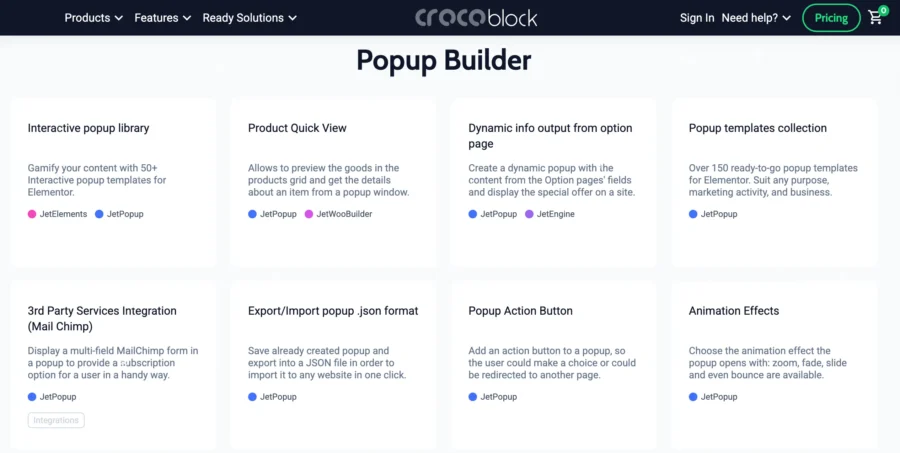 crocoblock Pop Up builder