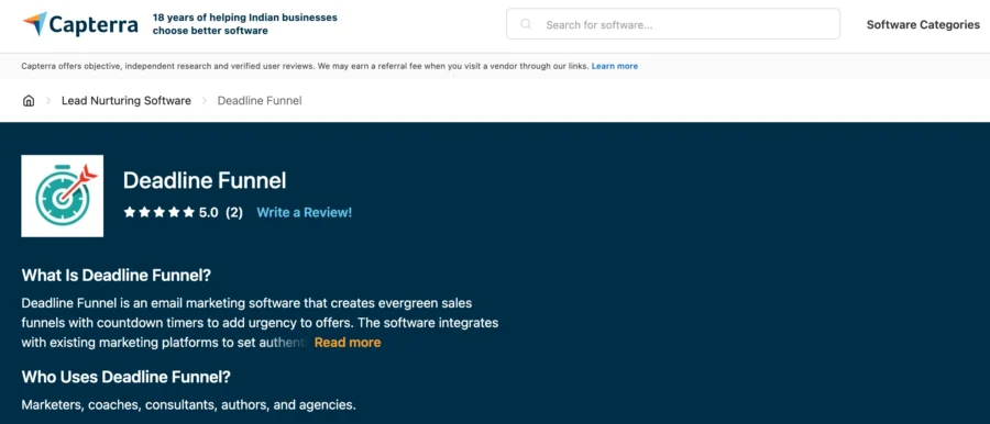 Capterra deadline funnel review