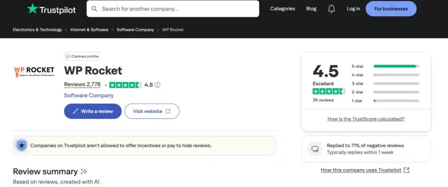 wp rocket trustpilot reviews