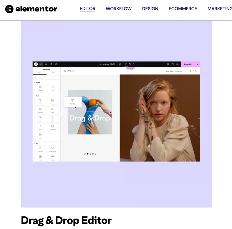 elementor drag and drop feature