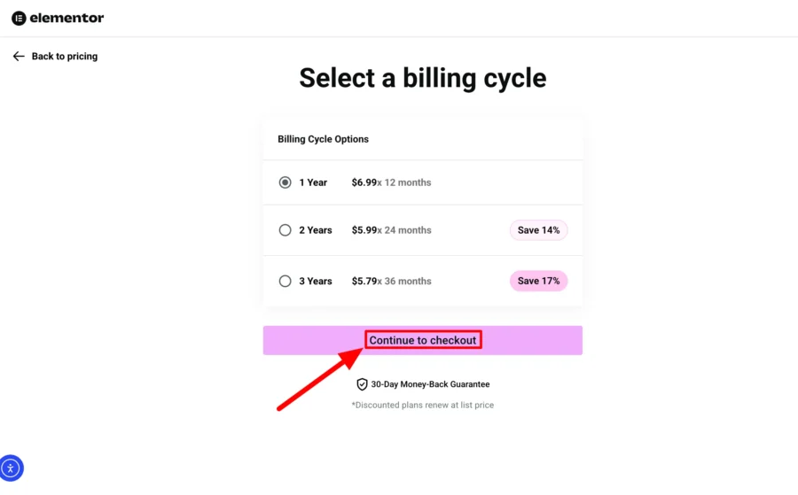 elementor pro checkout page