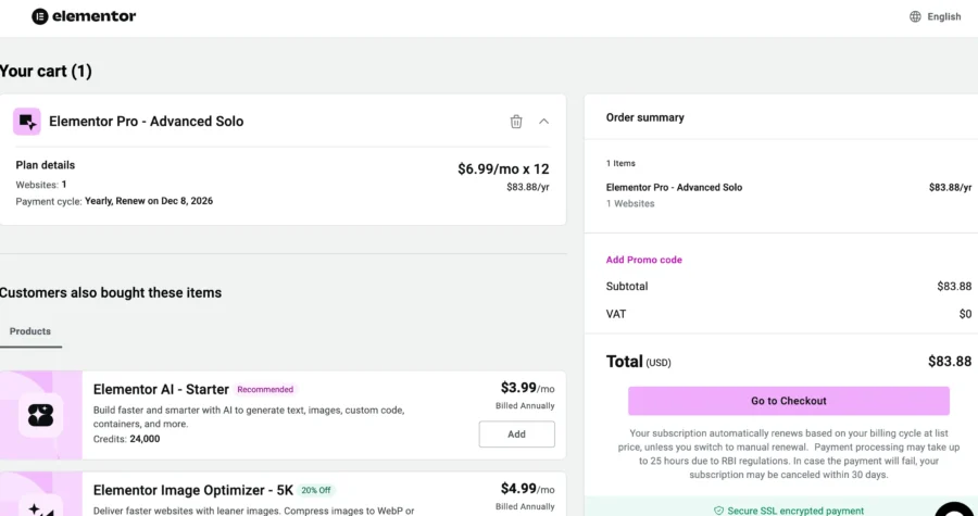 elementor page pricing gateway page