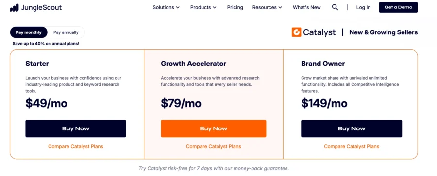Jungle Scout pricing page