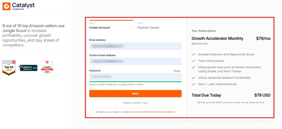 JungleScout Sign in page