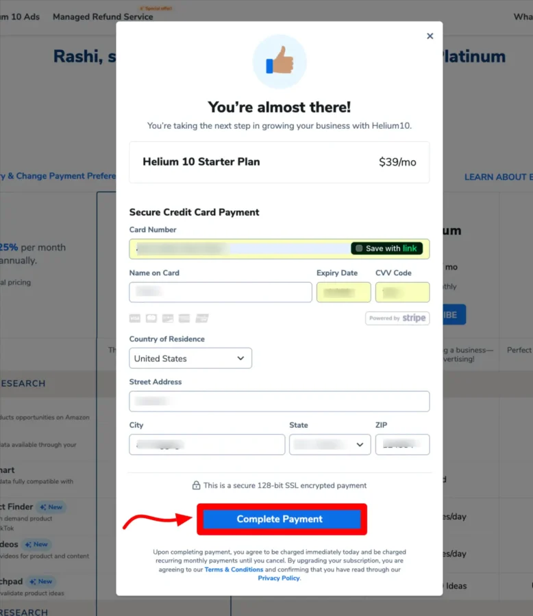 helium 10 payment method