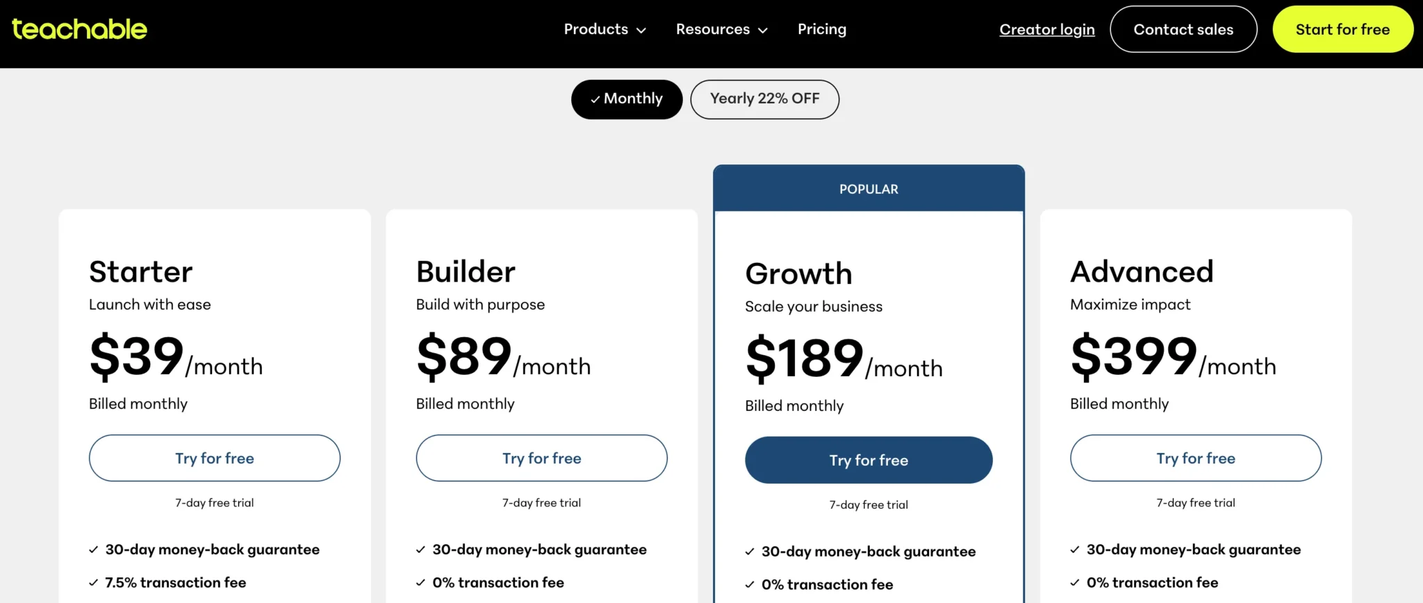 Teachable Pricing plans teachable pricing plan