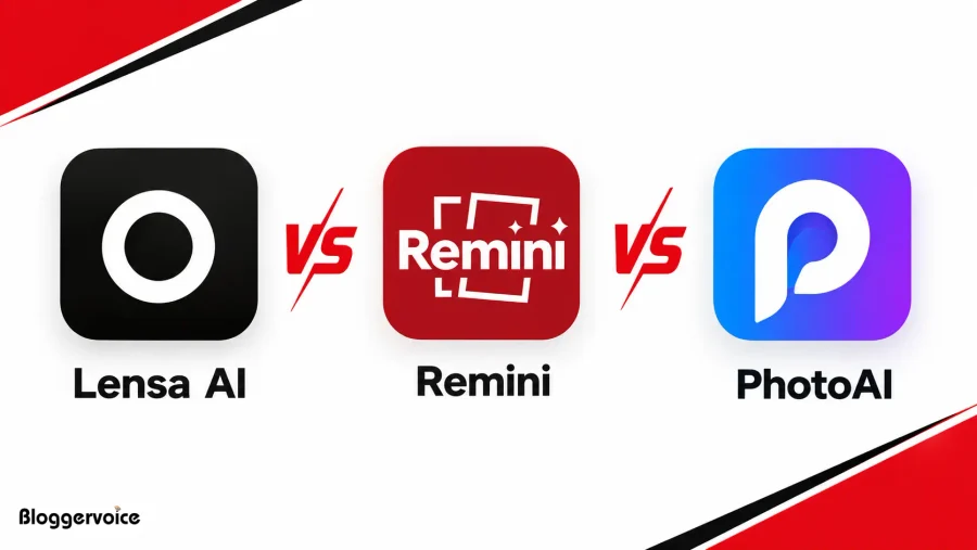 Lensa AI vs Remini vs PhotoAI comparison of three AI photo and avatar apps
