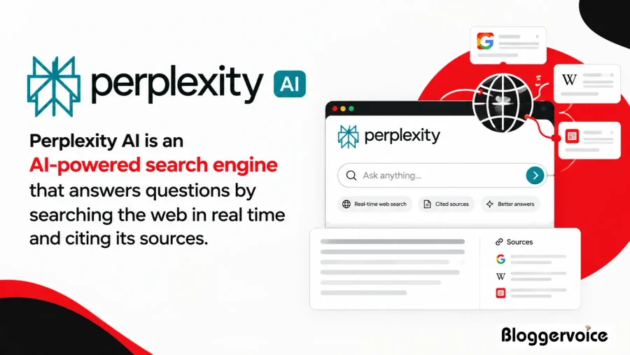Perplexity AI explained as an AI-powered search engine that searches the web in real time and answers with cited sources